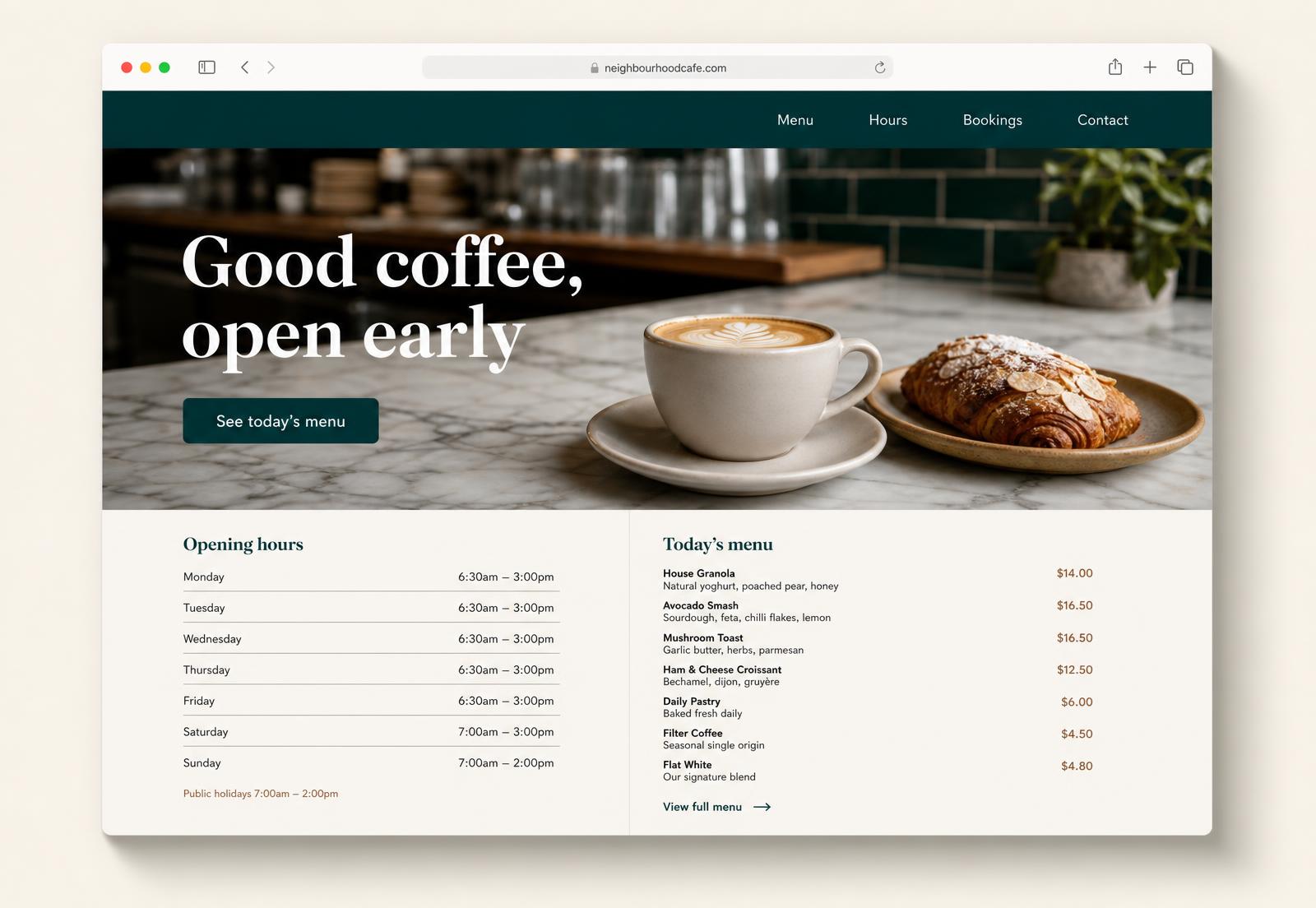 Café design concept website design